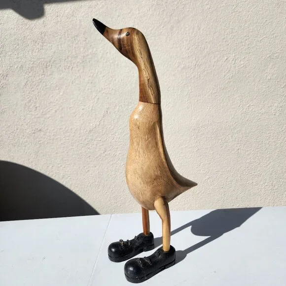 Vintage Duck in Lace-up Black Shoes Boots Home Decor Carved Wooden Wood - SUPER - Picture 3 of 14